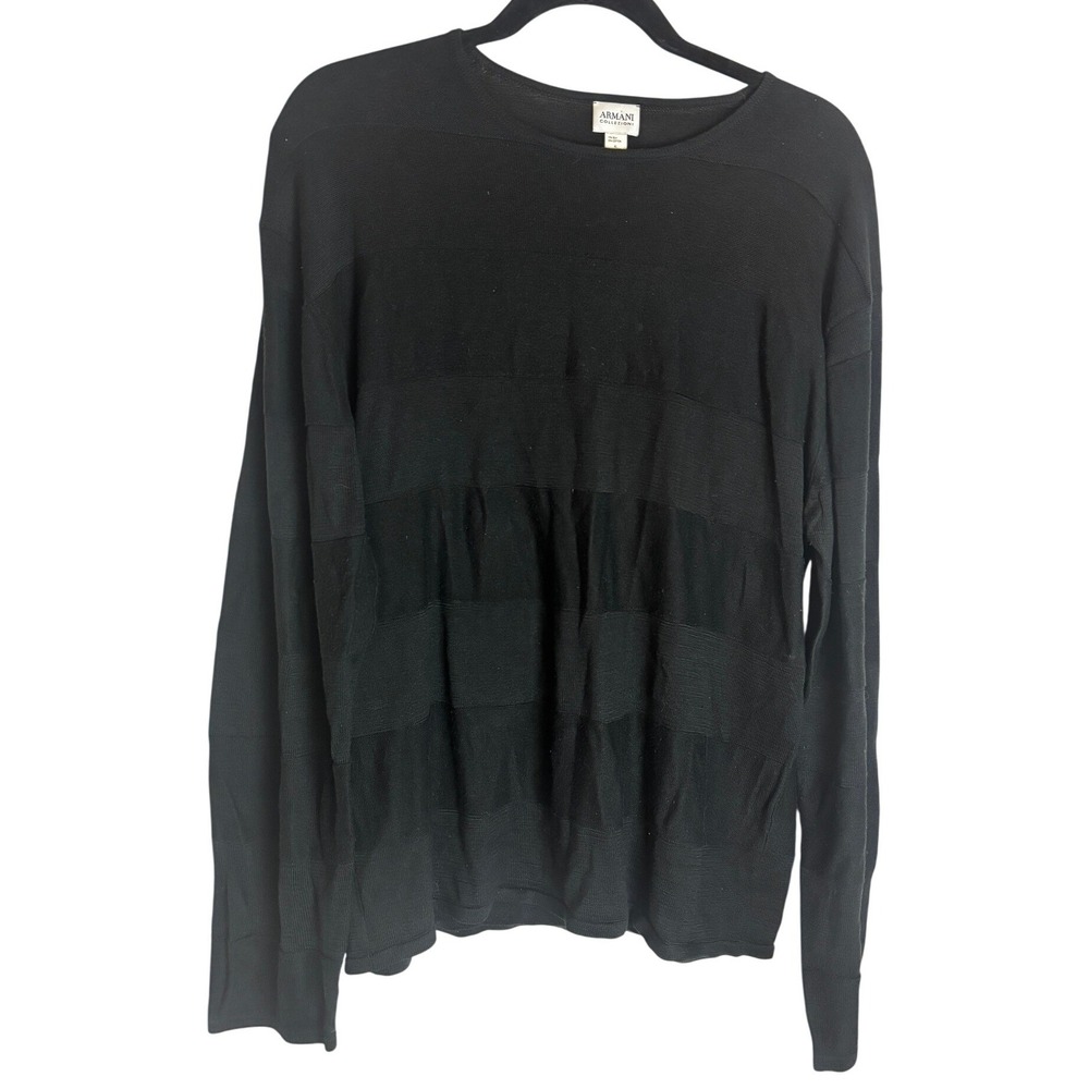 Armani Collezioni Mens Black Silk Blend Knit Long Sleeve Top Size XL